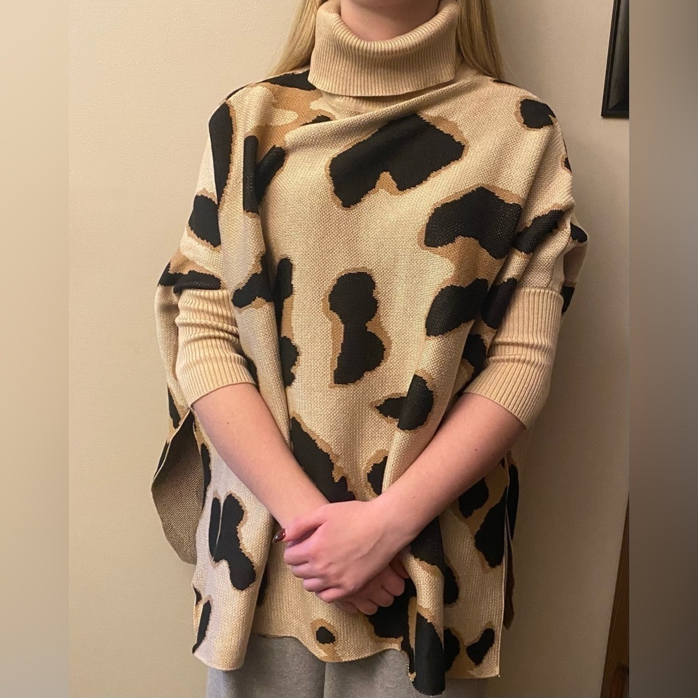 Lucca Couture Leopard Print Turtleneck Sweater